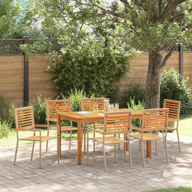 vidaXL Tuin eettafelset 7 st Beige Massief Acaciahout, foto 2