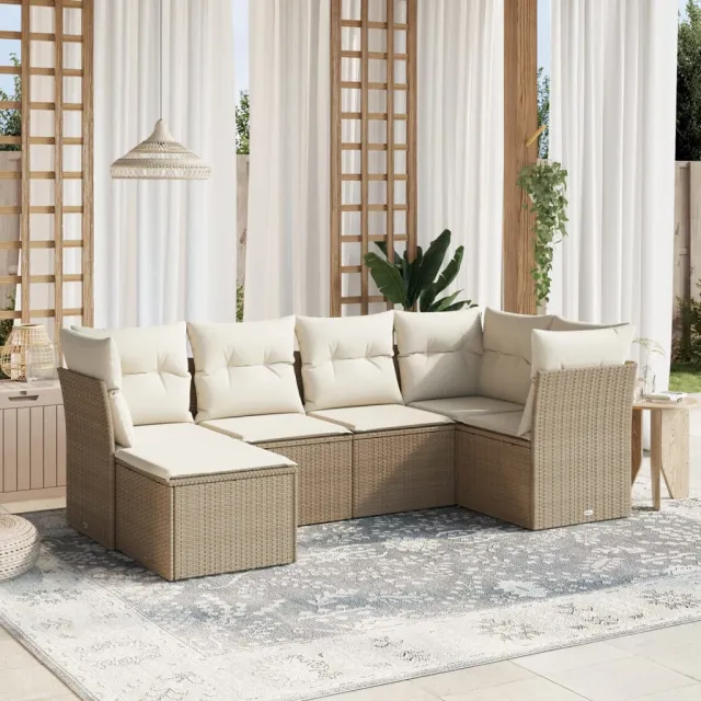 vidaXL 6-delige Loungeset met kussens poly rattan beige, foto 2