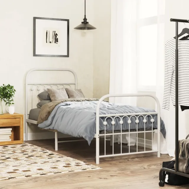 vidaXL Bedframe met hoofd- en voeteneinde metaal wit 75x190 cm