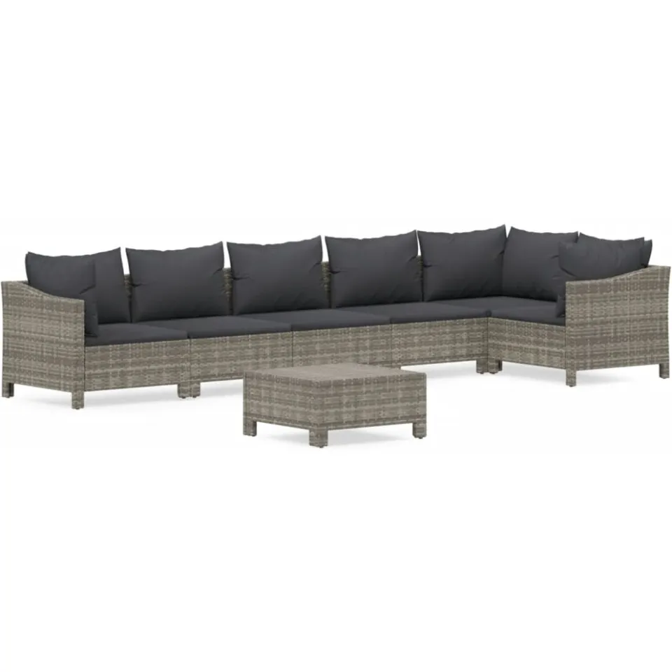 vidaXL 7-delige Loungeset met kussens poly rattan grijs
