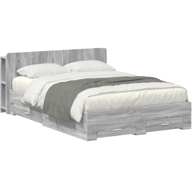 vidaXL Bedframe met opslag Grijs Sonoma 140 x 200 cm Bewerkt hout
