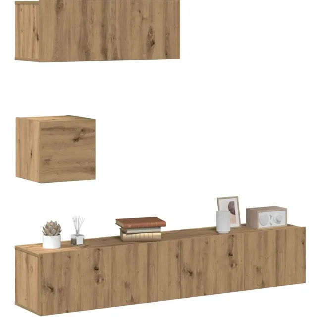 vidaXL 4-delig Tv-meubelset wandmontage bewerkt hout artisanaal eiken Bruin