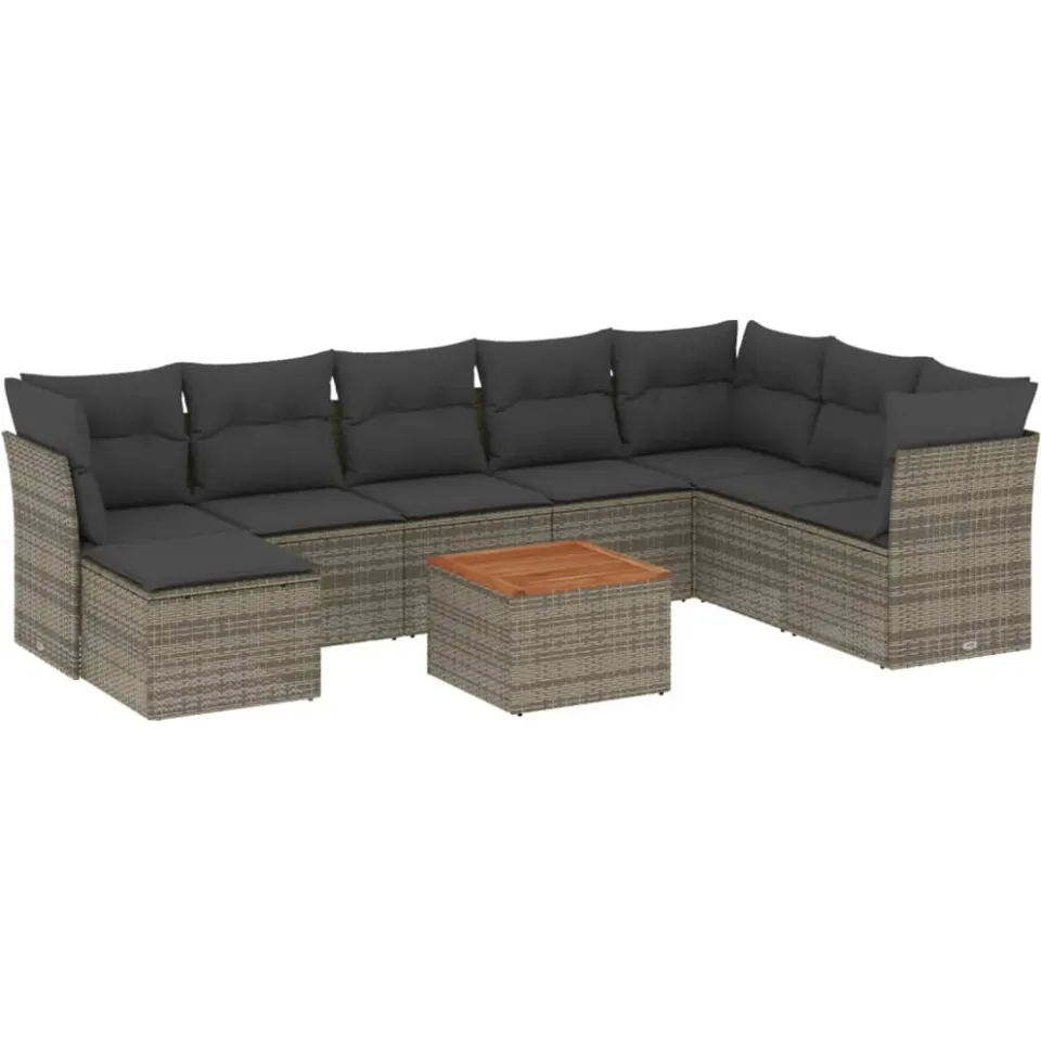 vidaXL 9-delige Loungeset met kussens poly rattan grijs, foto 3