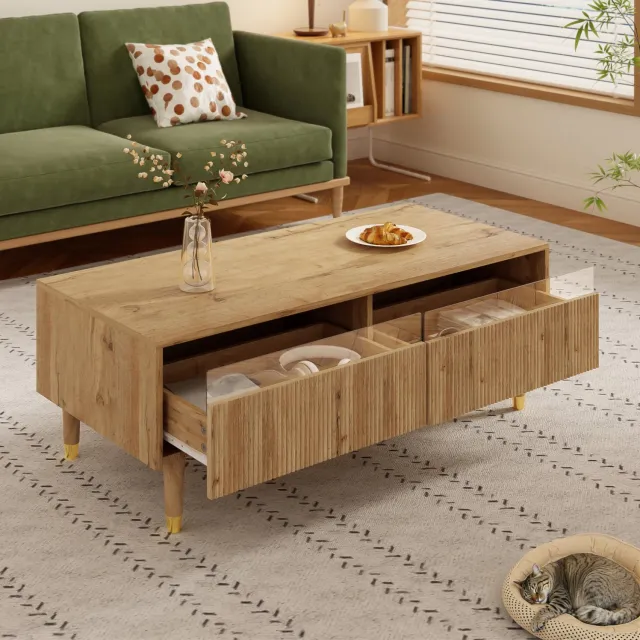 CHICFURN Salontafel - 2 lades - LED-verlichting - rechthoekig - houtkleur