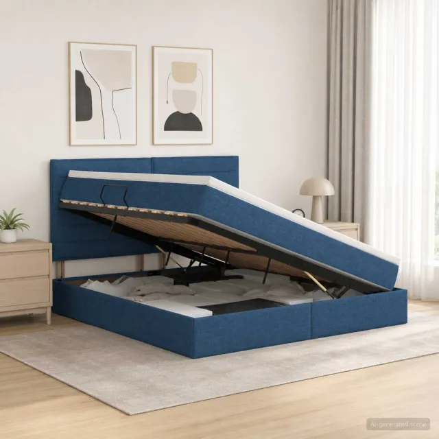 vidaXL Opslag bed met matras met hoofdeinde Blauw 180 x 200 cm Stof