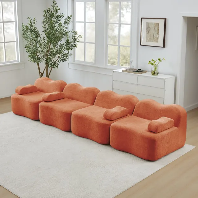 HAUSS SPOLE Hoekbank - Modulaire Golfvormige Zitbank - Diepe Zitting En Verplaatsbaar Armkussen - Voor Woonkamer - Velvet Oranje
