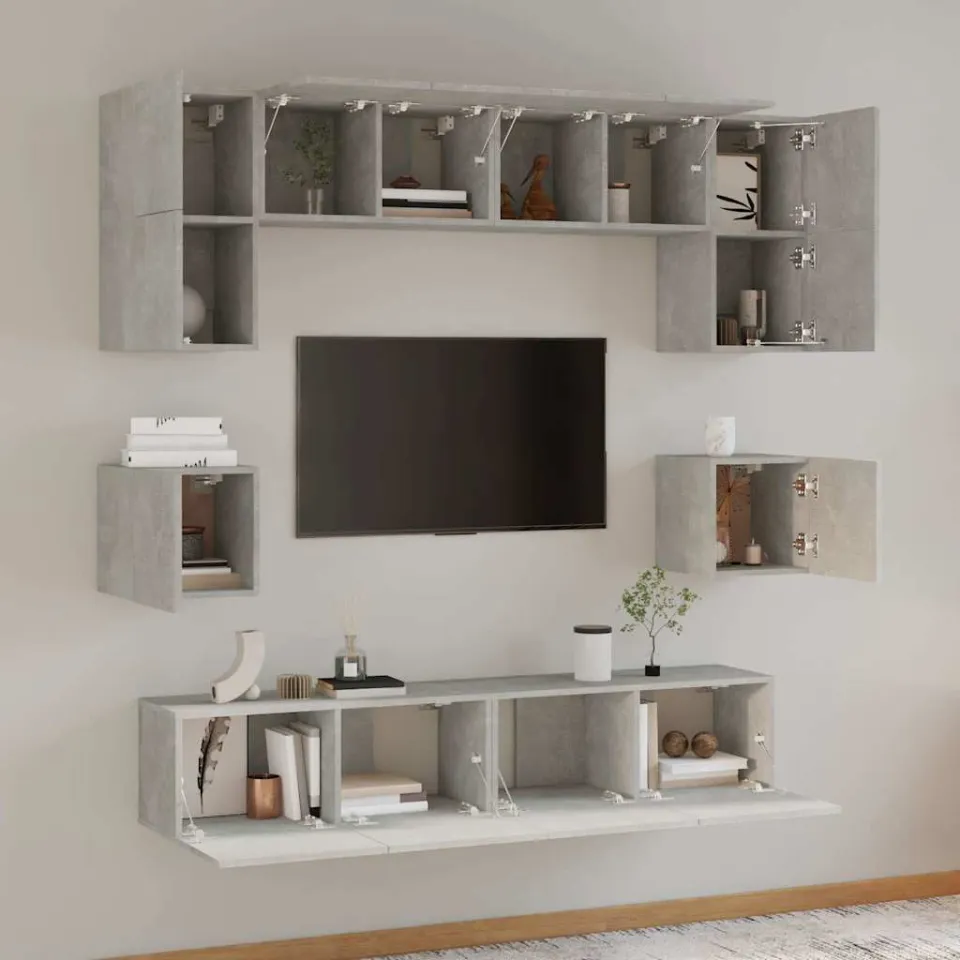 vidaXL 8-delige Tv-meubelset bewerkt hout betongrijs grijs, foto 3