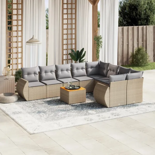 vidaXL 10-delige Loungeset met kussens poly rattan beige, foto 2
