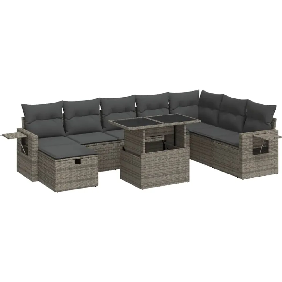 vidaXL 9-delige Loungeset met kussens poly rattan grijs, foto 3