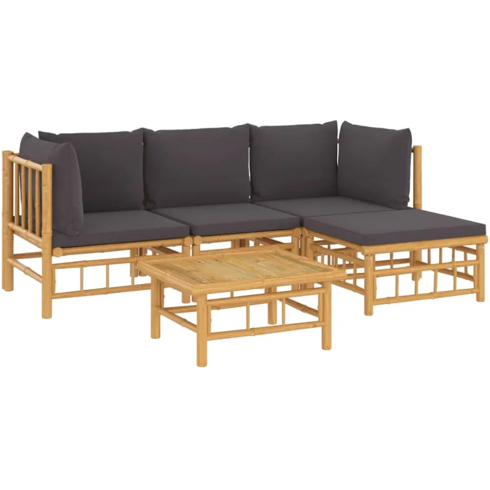 vidaXL 5-delige Loungeset met kussens bamboe donkergrijs bruin, foto 3