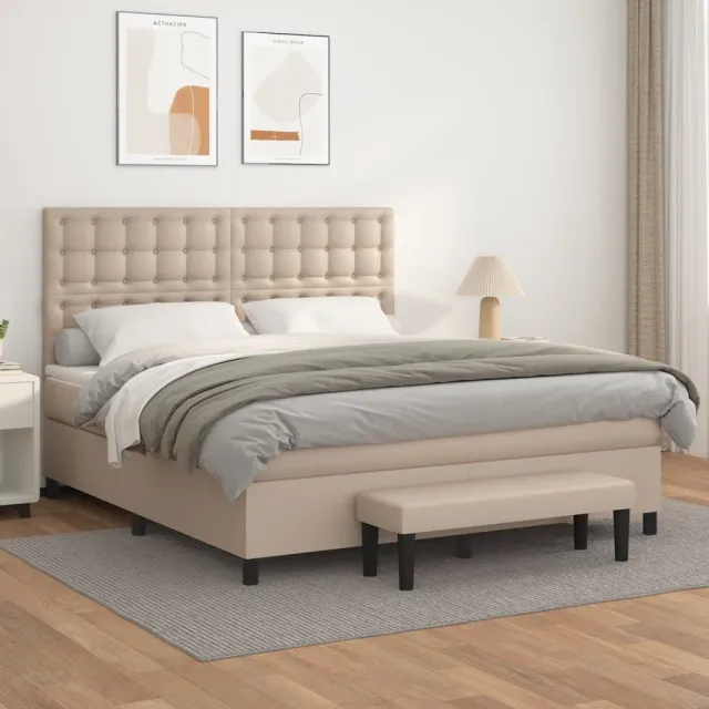 vidaXL Boxspring met matras kunstleer cappuccinokleurig 180x200 cm Bruin