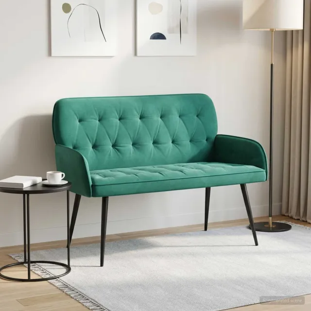 vidaXL Tweezitsbank met metalen poten 2-zits Turquoise fluweel
