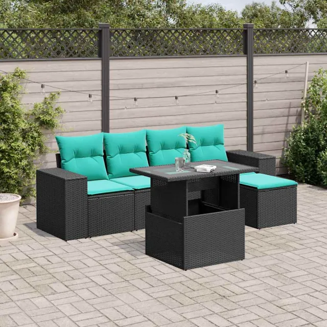 vidaXL 6-delige tuinbankset met kussens van zwart polyrotan, foto 2