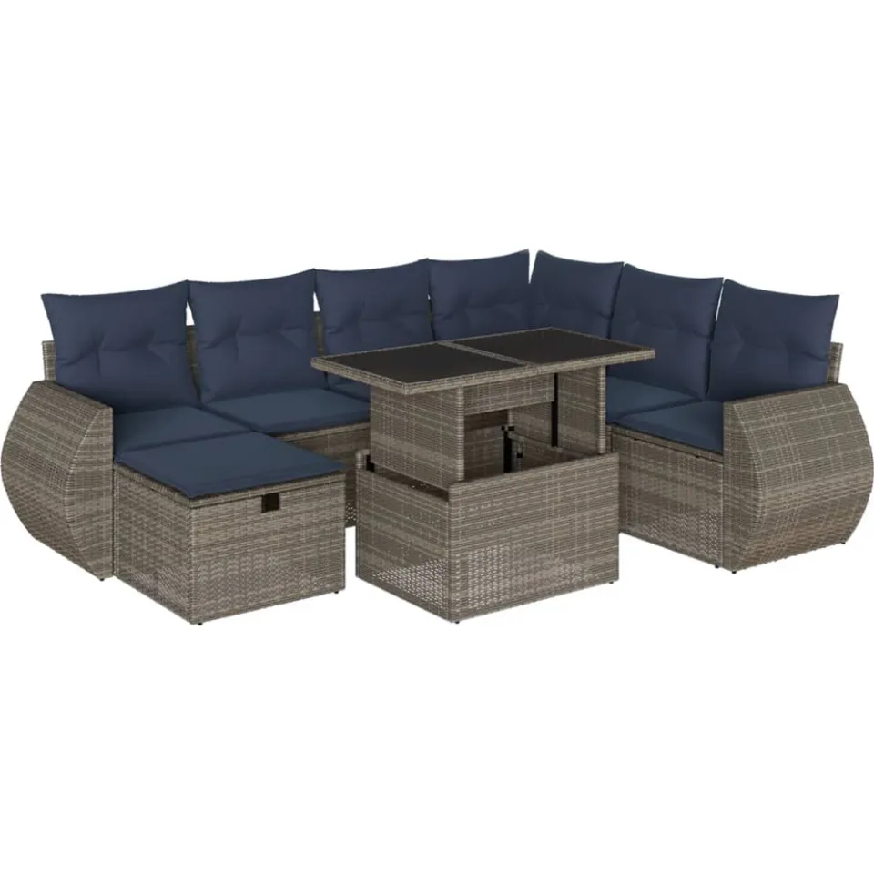 vidaXL 8-delige tuinbankset met kussens, grijs polyrotan, foto 3