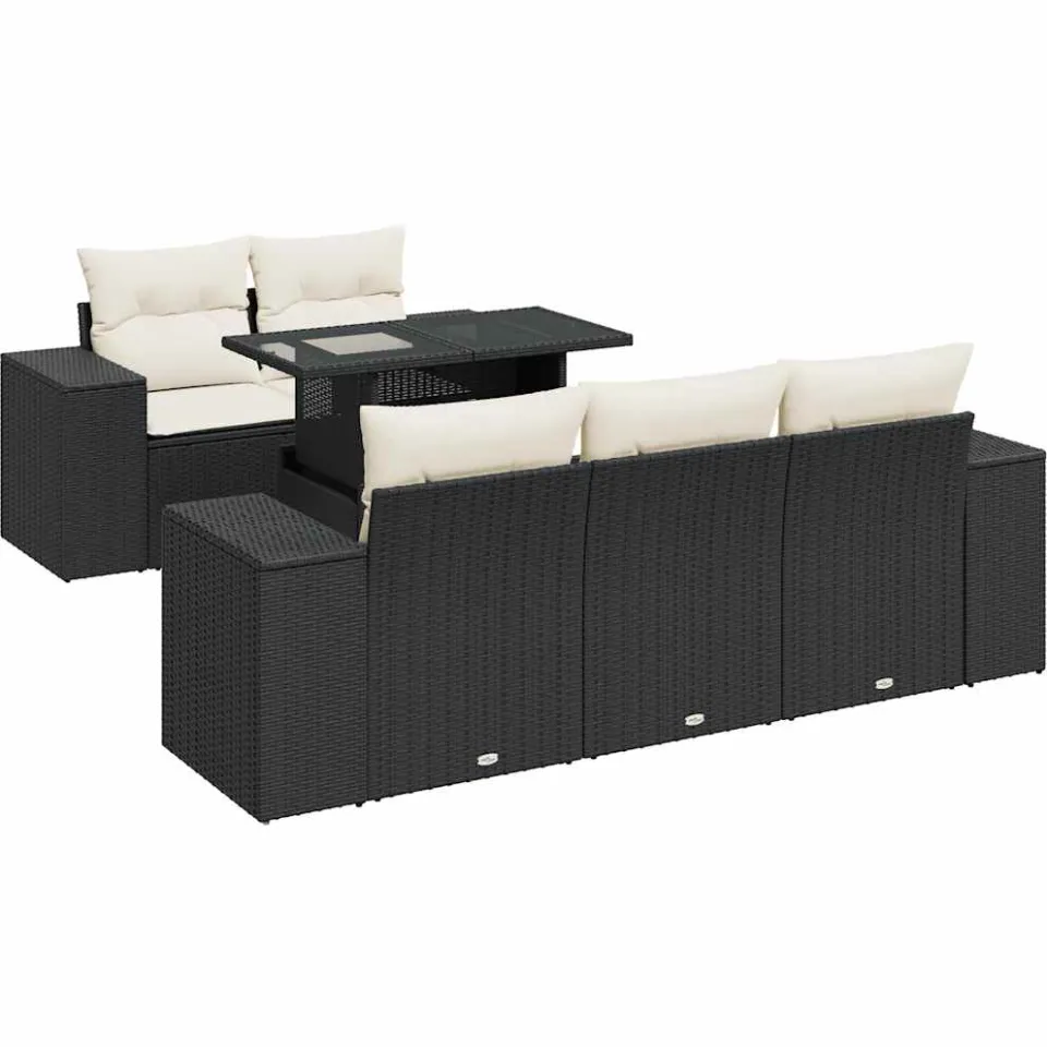 vidaXL 6-delige Loungeset met kussens poly rattan zwart, foto 3