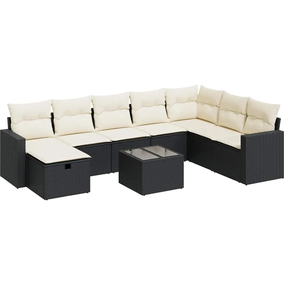vidaXL 9-delige Loungeset met kussens poly rattan zwart, foto 3