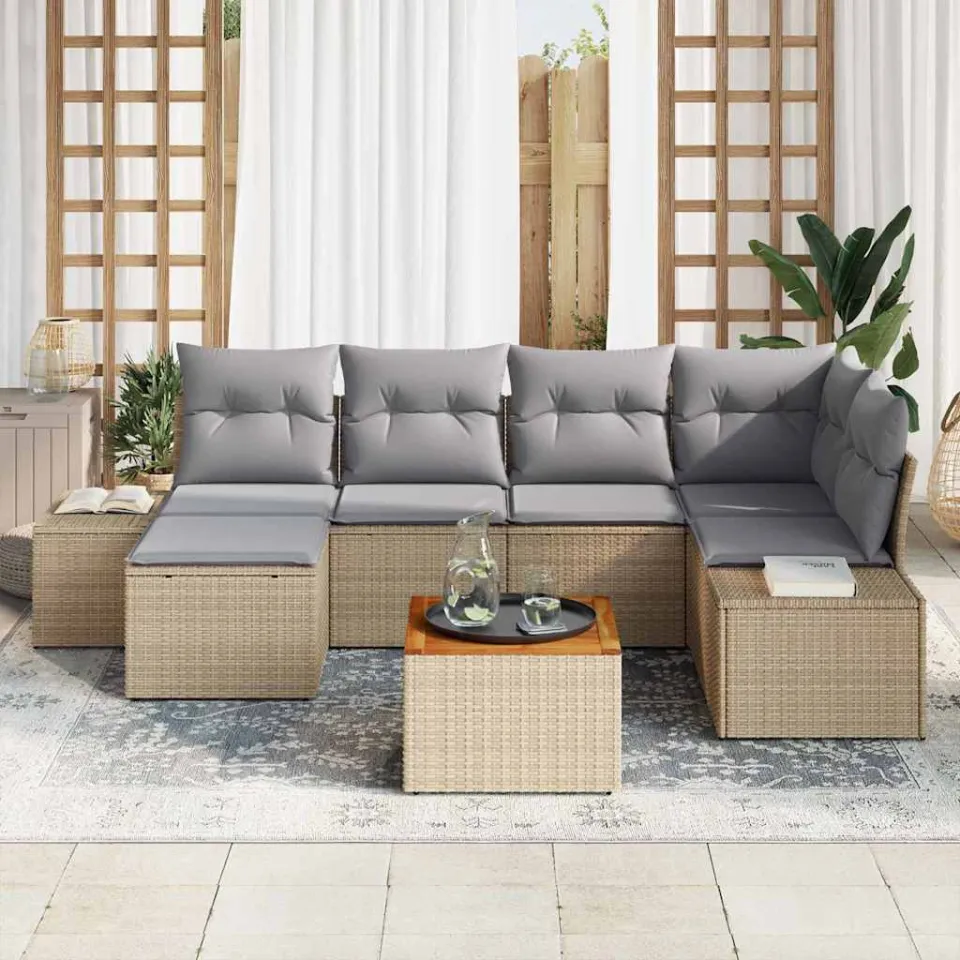 vidaXL Tuinbankenset 7 st Beige poly rattan, foto 3