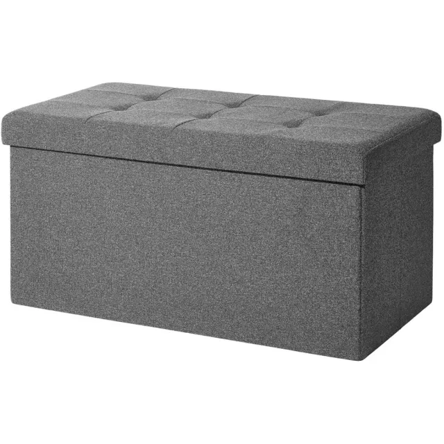 Hüsq rechthoekige Poef met Opbergruimte - Hocker met premium Stof - Opbergpoef met Deksel - 76x38x38 - grijs
