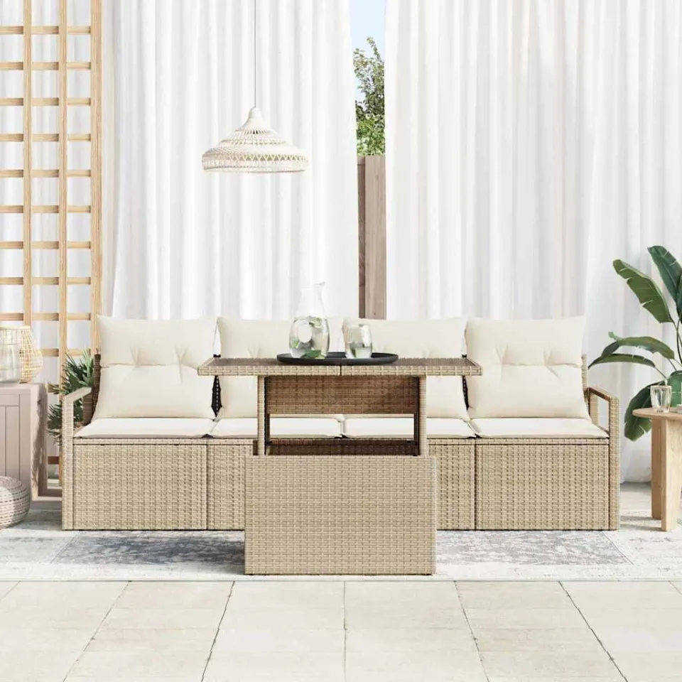 vidaXL Tuin Sofa Set 5 st Beige Poly riet, foto 3