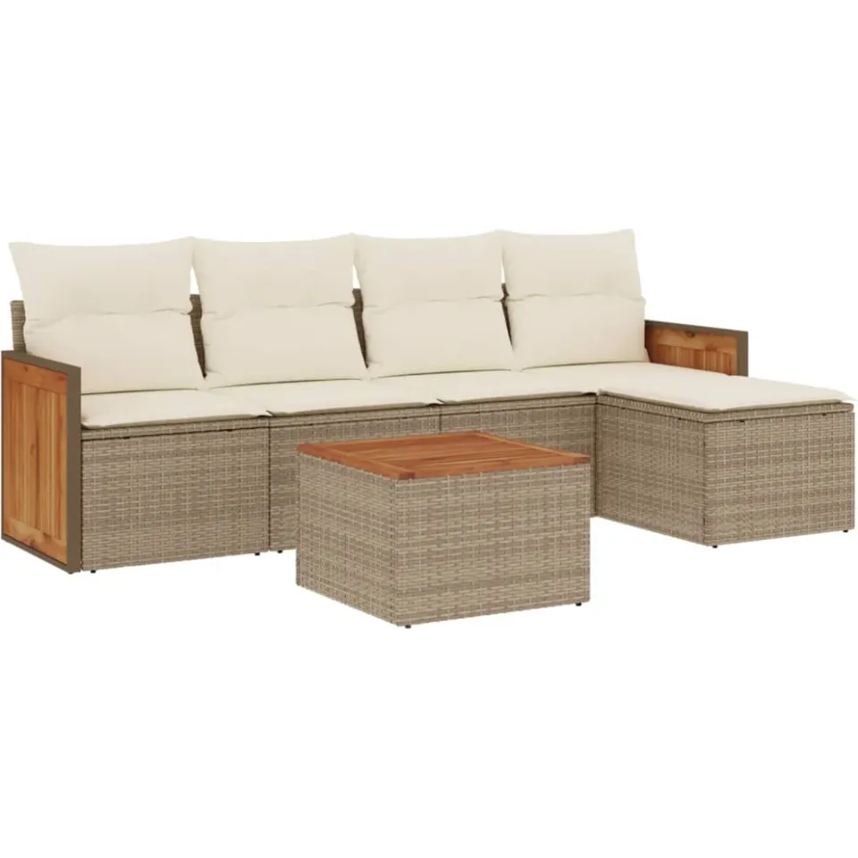 vidaXL 6-delige Loungeset met kussens poly rattan beige, foto 3