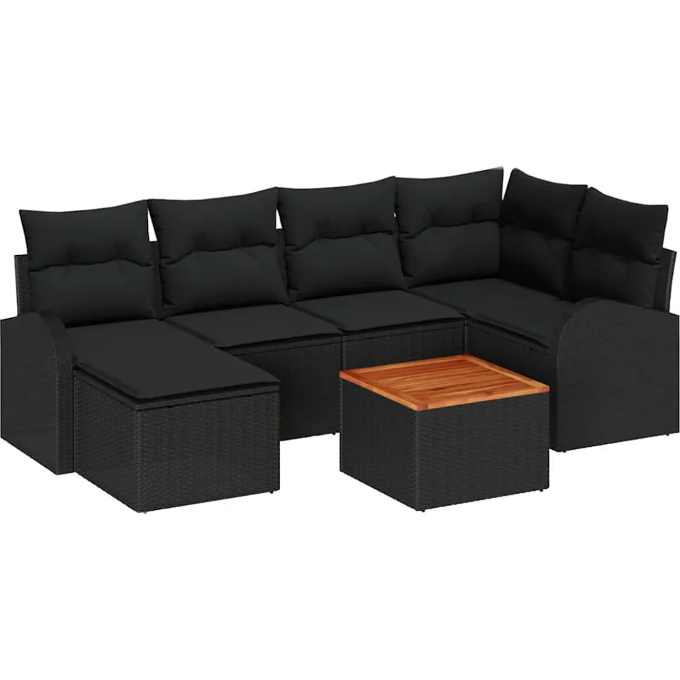 vidaXL Tuinbankenset 7 st Zwart poly rattan, foto 4