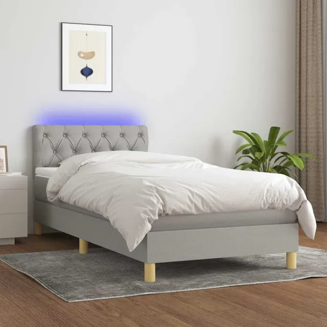 vidaXL Boxspring met matras en LED stof lichtgrijs 80x200 cm grijs