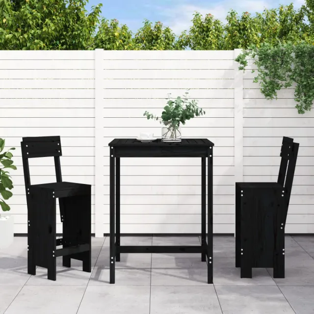 vidaXL 3-delige Tuinbarset massief grenenhout zwart, foto 2