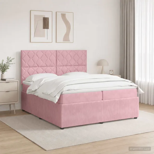 vidaXL LED Boxspring Bed met Matras Roze 200 x 200 cm Fluweel