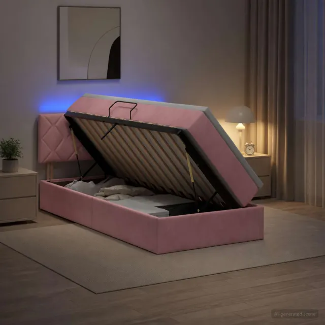 vidaXL LED Opslagbed met Matras Roze 90 x 200 cm Fluweel