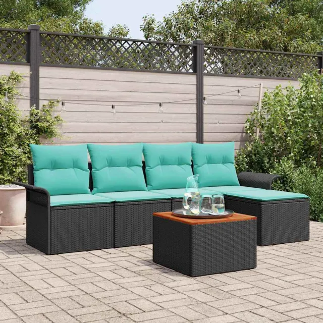 vidaXL Tuinbankenset 6 st Zwart en Turquoise poly rattan, foto 2