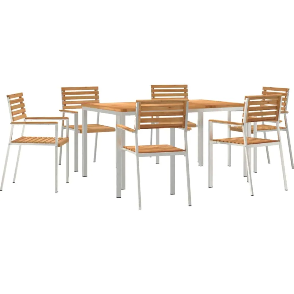 vidaXL Tuin eettafelset 7 st Massief Teakhout en RVS Bruin