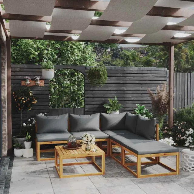 vidaXL 6-delige Loungeset met kussens massief acaciahout grijs, foto 2