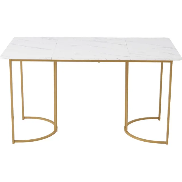 SONNENH Eettafel - Marmerlook en metalen onderstel - 140 x 80 x 75 cm - Wit/goudkleurig