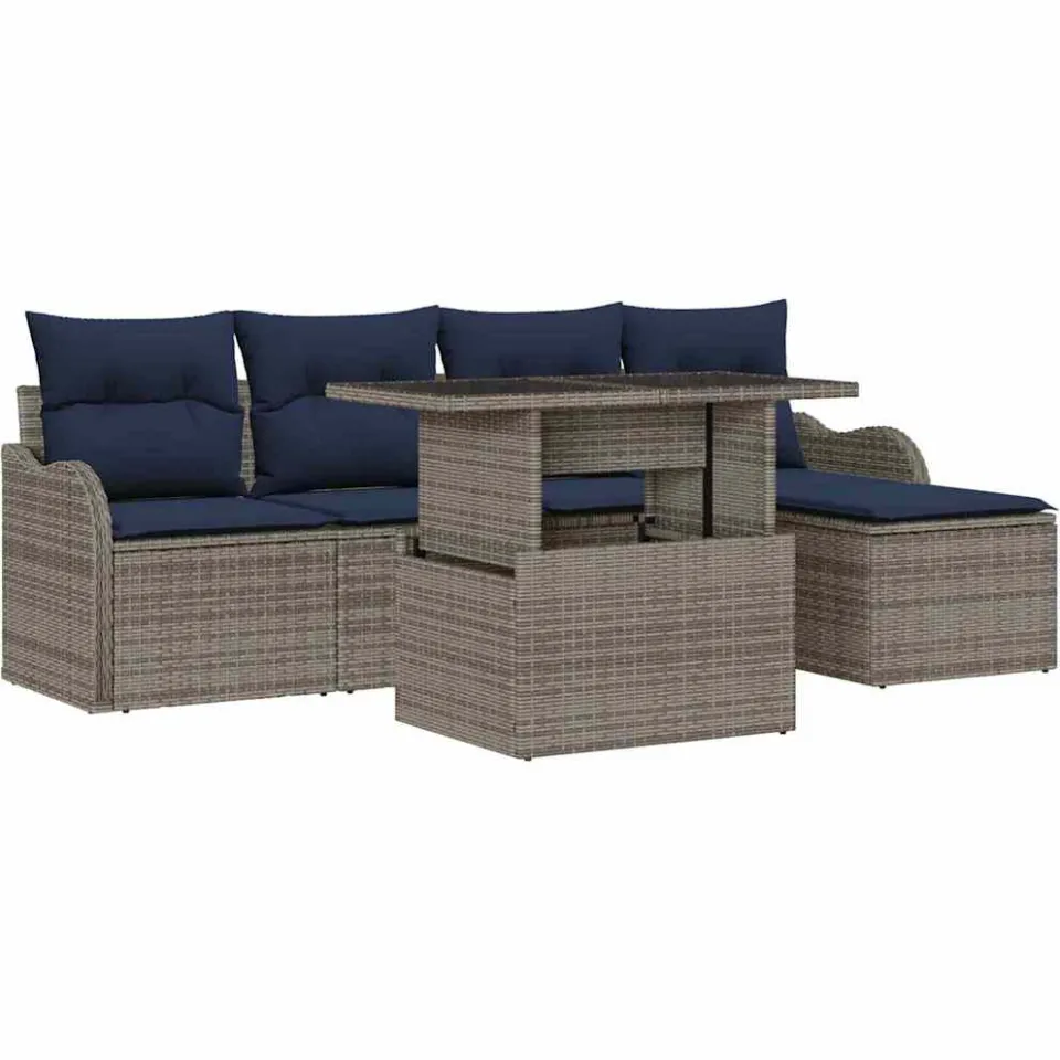 vidaXL Tuin Sofa Set 6 st Grijs poly rattan, foto 4