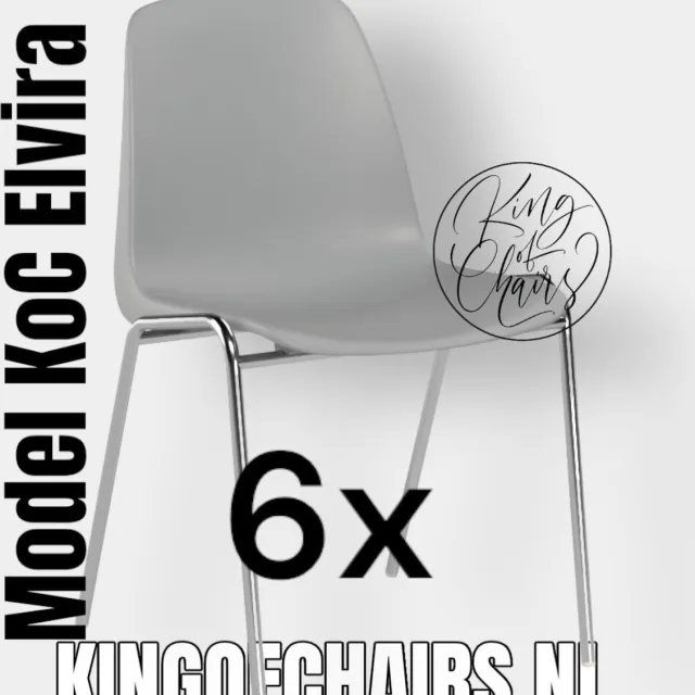 King of Chairs set van 6- model KoC Elvira lichtgrijs met verchroomd onderstel. Kantinestoel stapelstoel kuipstoel vergaderstoel tuinstoel kantine stapel stoel kantinestoelen stapelstoelen kuipstoelen arenastoel kerkstoel schoolstoel bezoekersstoel
