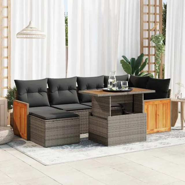 vidaXL 7-delige Loungeset met kussens poly rattan acacia zwart, foto 2