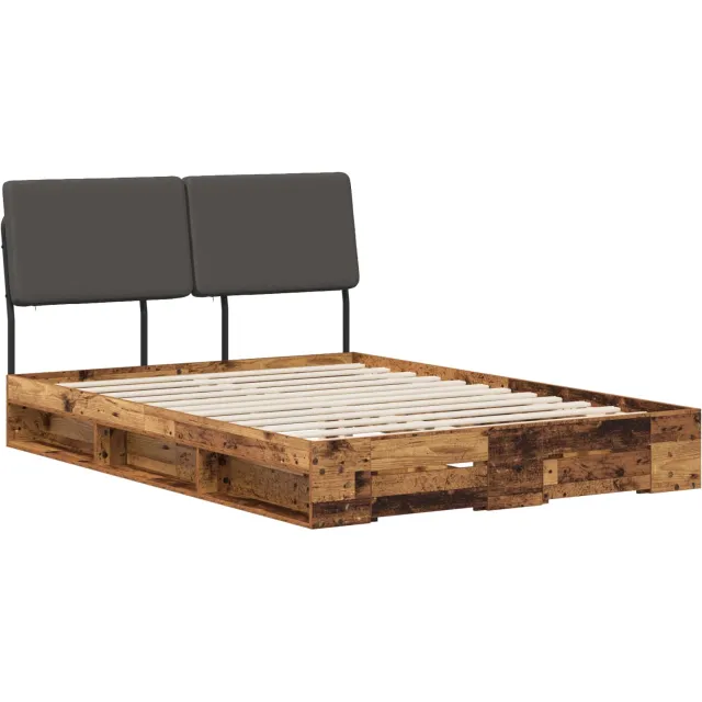 vidaXL Double Bed with Headboard Oud hout en donkergrijs 120 x 190 cm Bruin