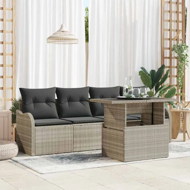 vidaXL Tuin Sofa Set 5 st Lichtgrijs Poly riet, foto 2