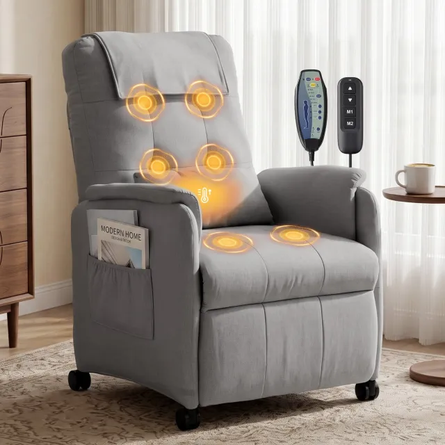 LEADZM Elektrische Stoel - Elektrische Relaxstoel - Massagestoel - Relaxfauteuil - Zetel - Katoen-Linnen - 1 persoons - Met armleuning - Lichtgrijs
