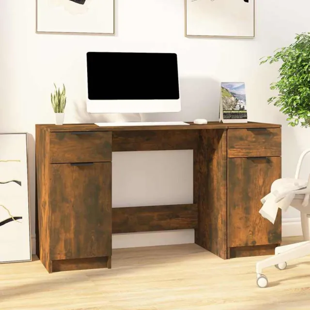 vidaXL Bureau met bijzetkast bewerkt hout gerookt eikenkleurig Bruin