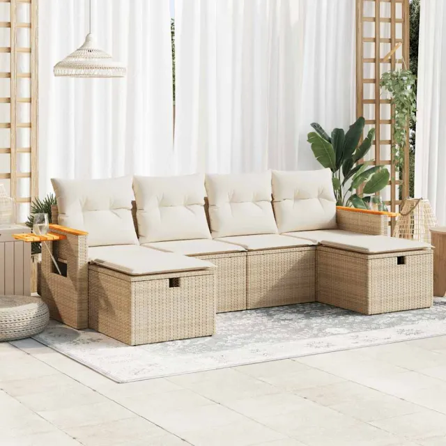 vidaXL 6-delige Loungeset met kussens poly rattan beige, foto 2