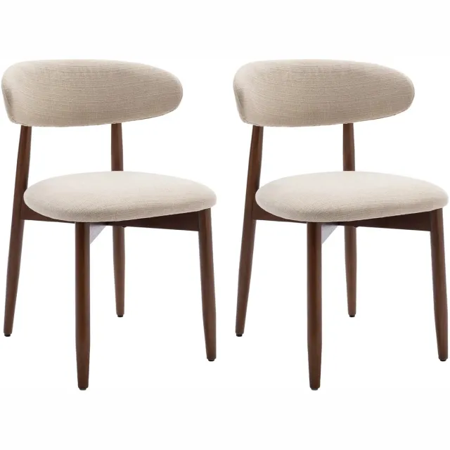 CreateEcom Eetkamerstoelen - Eetstoel - Keukenstoel - Set van 2 - Japandi style - gestoffeerde zitting - houten poten - beige