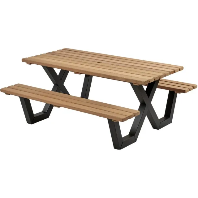 Talen Buitenmeubelen Talen picknicktafel - Hardhout - Metalen frame - 230×160 cm zwart metalen frame, roodbruin blad en zittingen