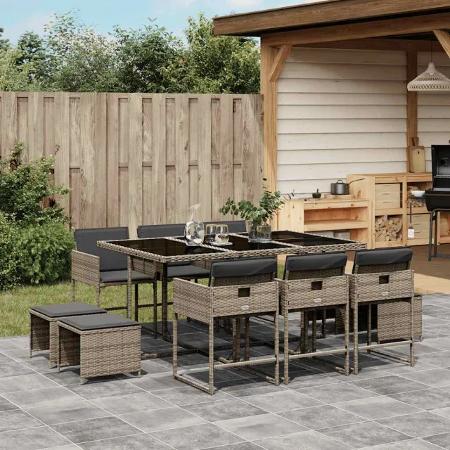 vidaXL 11-delige Tuinset met kussens poly rattan grijs, foto 2