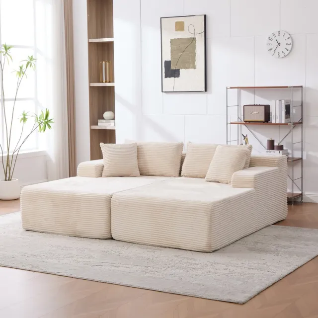 MEUNIQ Modulaire hoekbank 200 x 174 x 74,5 cm – chenille bank met chaiselongue, 30D schuimvulling, antislip onderzijde en kussen voor woonkamer – Ivoor