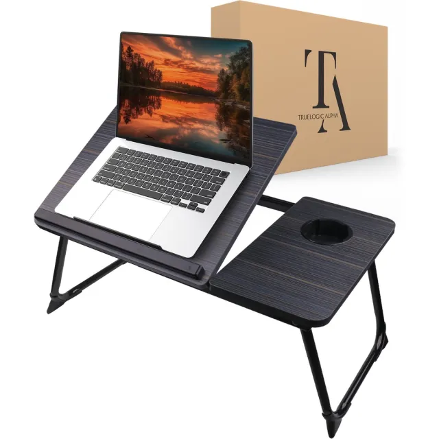 TrueLogic Alpha Bedtafel - Laptoptafel - Laptop standaard - Voor laptops t/m 17 inch - Ontbijttafel - Ontbijt op bed - Black Stripes Donkerblauw & Zwart
