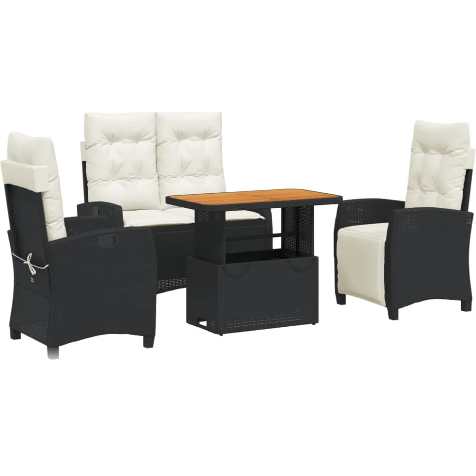 vidaXL 4-delige Tuinset met kussens poly rattan zwart, foto 3