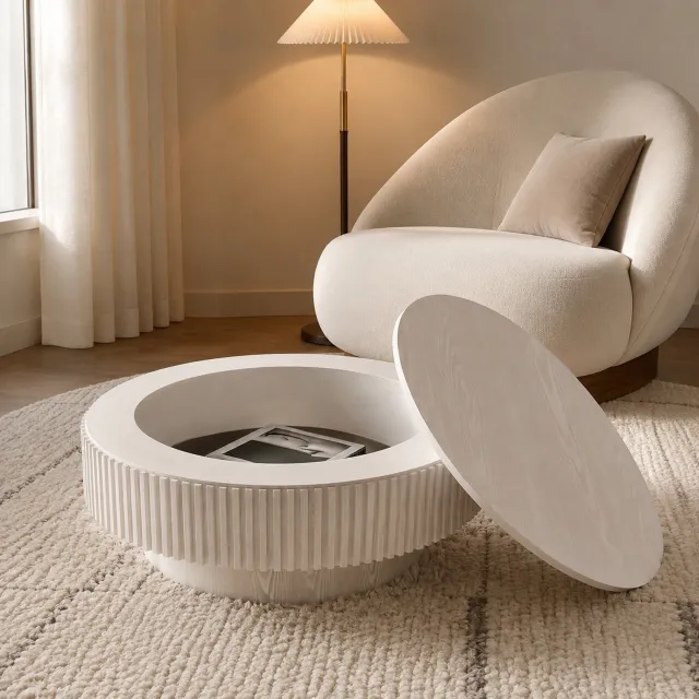 CHICFURN Salontafel - Opbergruimte - Rond - Retro wit