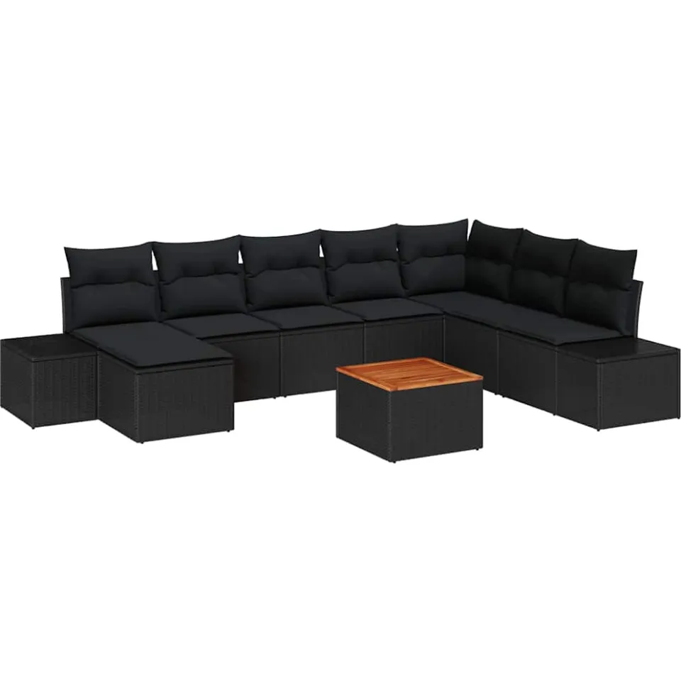 vidaXL Tuinbankenset 9 st Zwart poly rattan