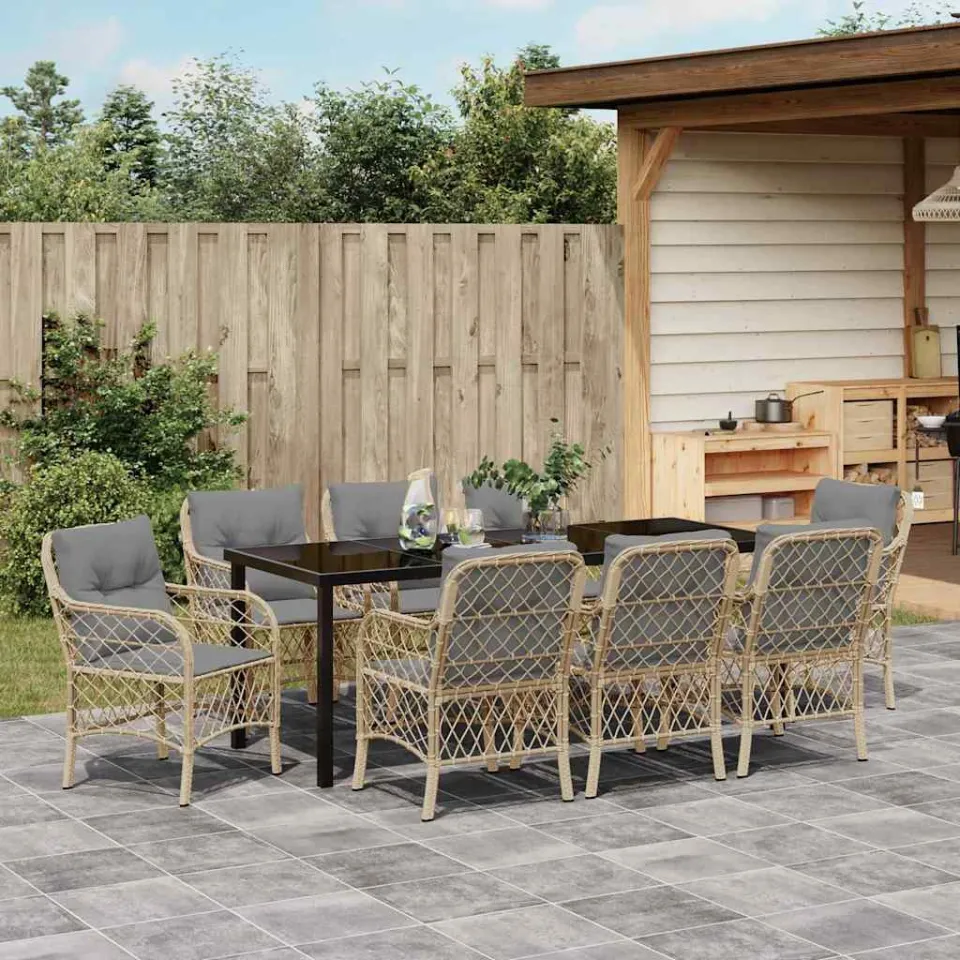 vidaXL Tuin eettafelset 9 st Beige poly rattan, foto 3